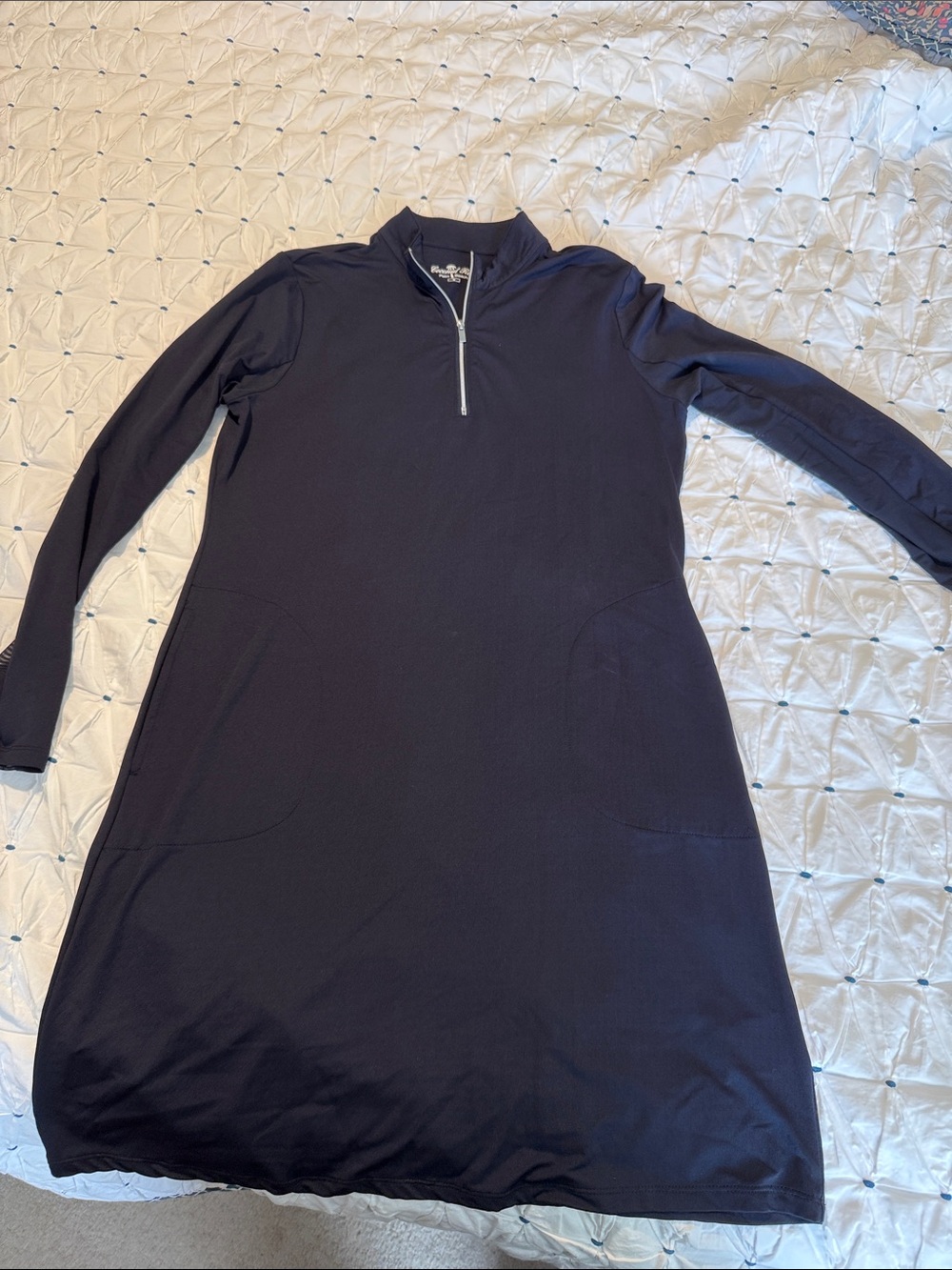 Coconut Row Palm Beach Navy Blue Quarter-Zip Long Sleeve Dress